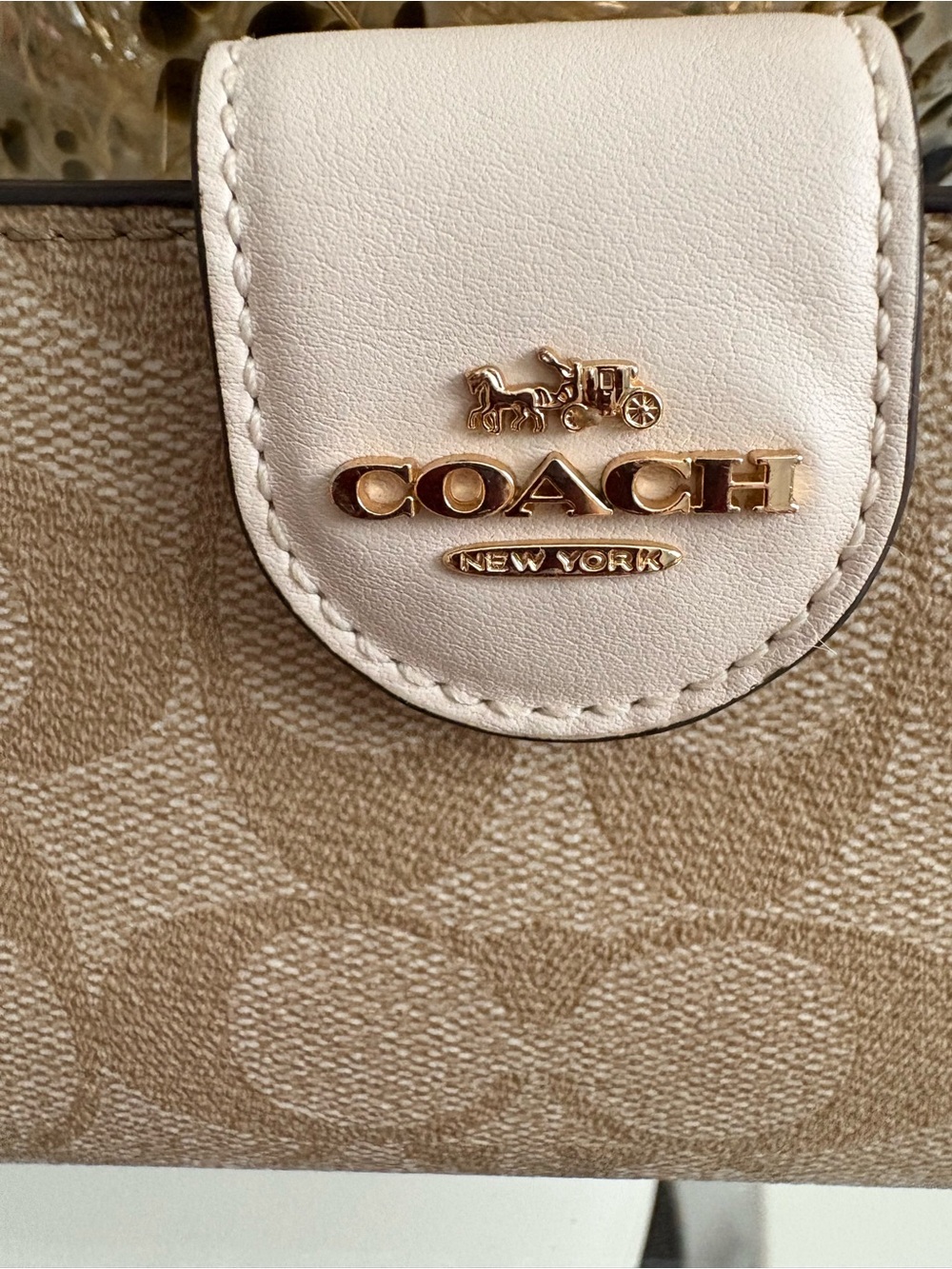 COACH Beige/Taupe Signature Small Wallet with Logo Tab - Picture 3 of 5